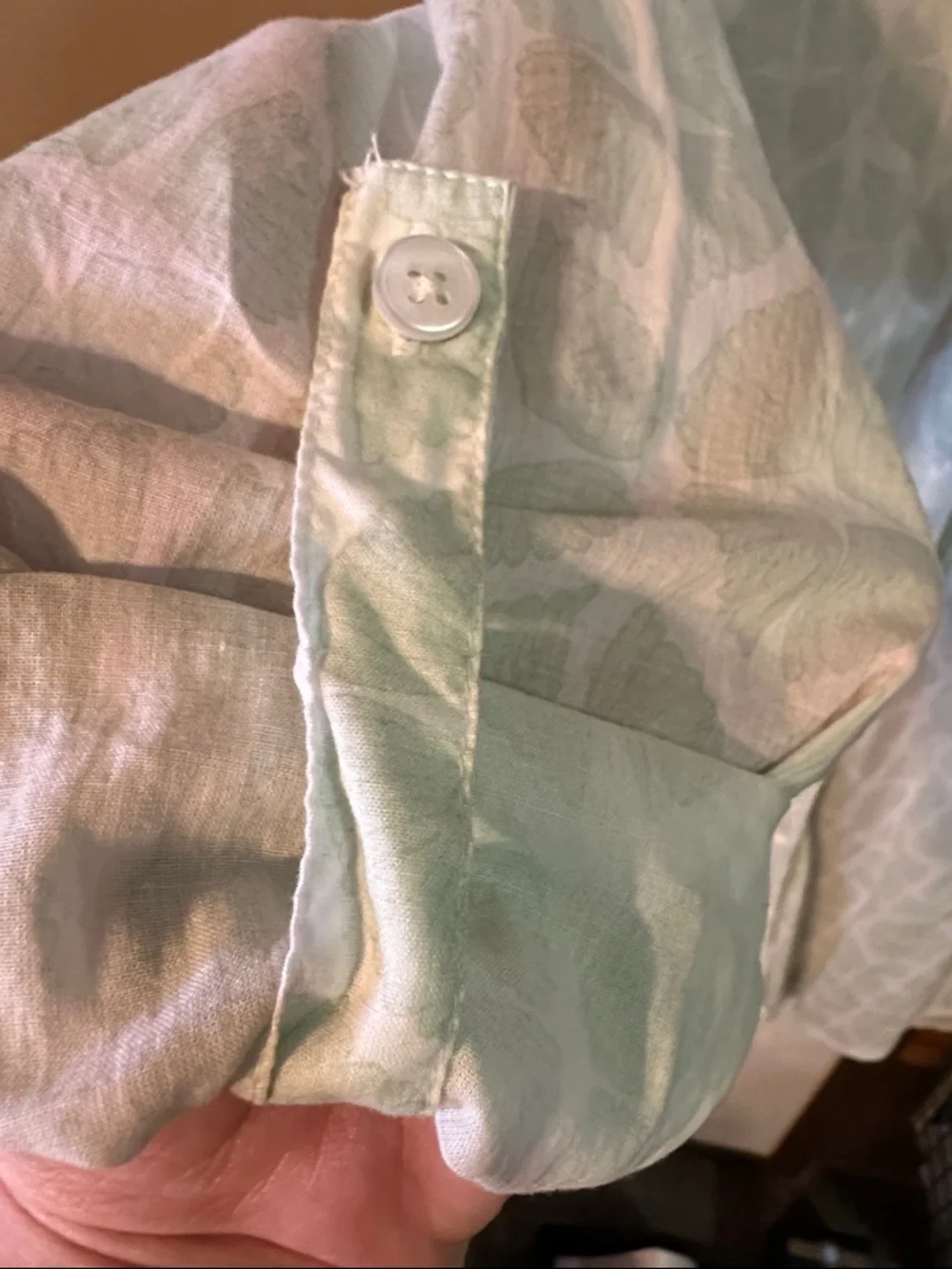 Julia Amory Light Pistachio Green Printed Button-Up Husband Shirt. - Picture 6 of 9